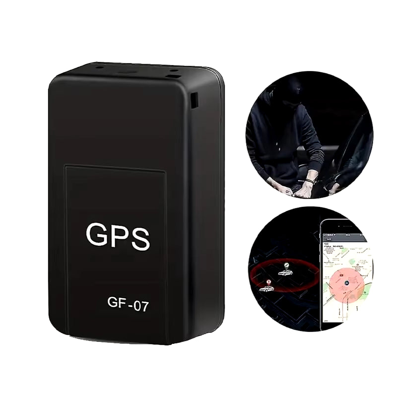 Product display of the GF07 vehicle tracker with magnetic base.