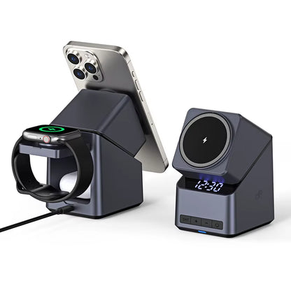 Black rotating wireless charging stand with time display and touch control