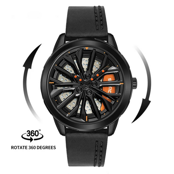 Rim Watch unique automotive sports watch with spinning hub design for men