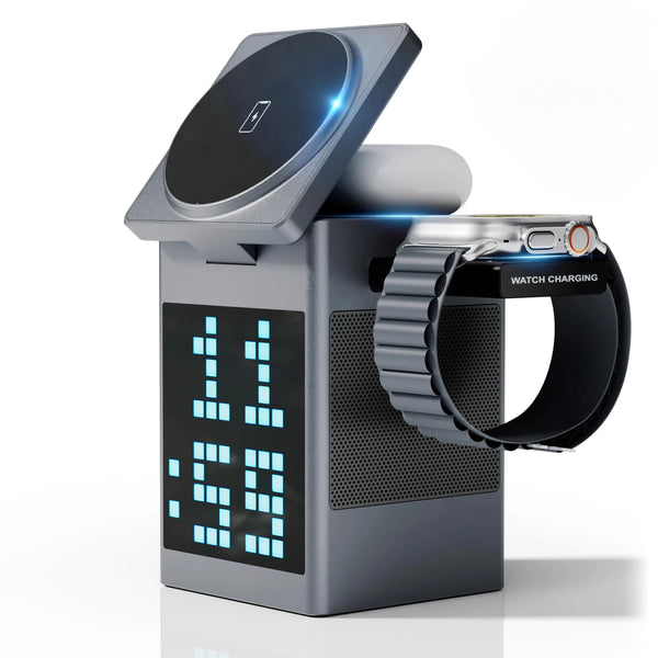 6-in-1 magnetic wireless charger station with bluetooth speaker for iPhone Apple Watch AirPods