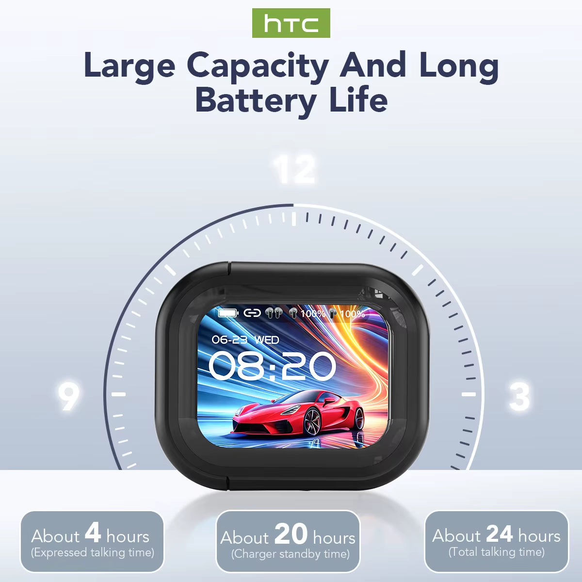 IPX4 waterproof translator earbuds in charging case.