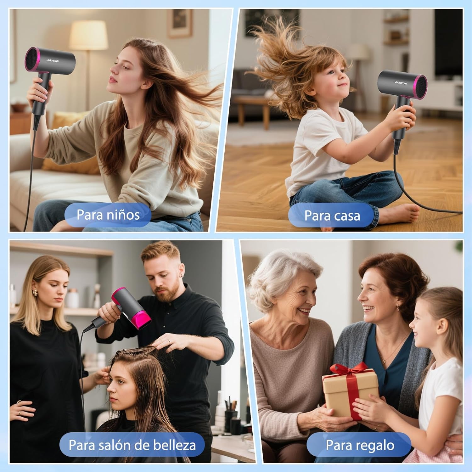 Lightweight hair dryer being held easily.