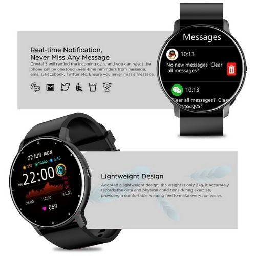 Smart watch with real-time notifications and lightweight fitness tracker design