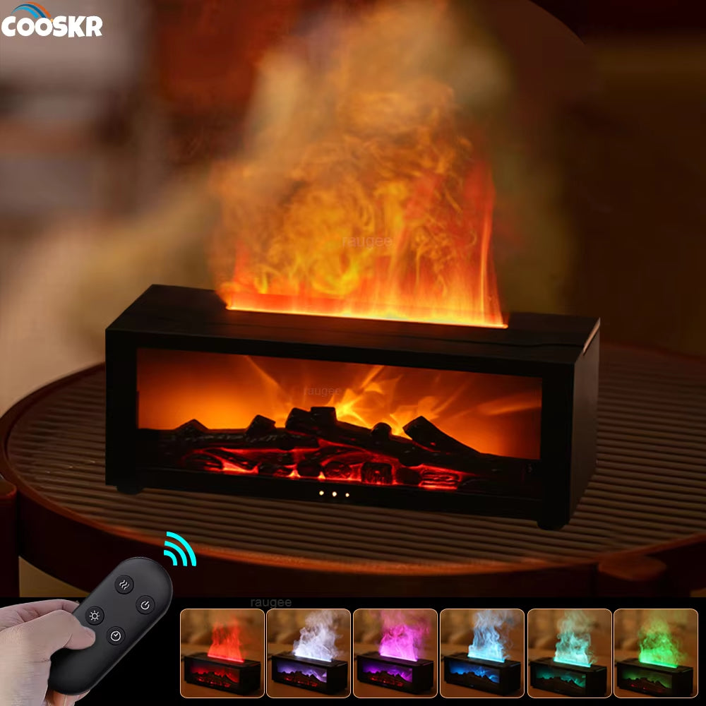 Aroma diffuser shown with remote control for easy settings.