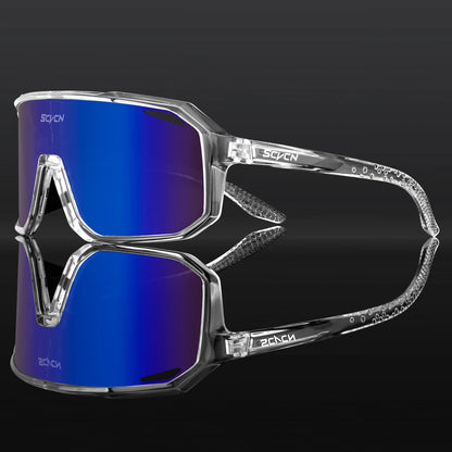 Product shot of the UV400 protection on the sports sunglasses lens.