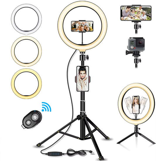Professional LED ring light 26cm with adjustable tripod and phone holder