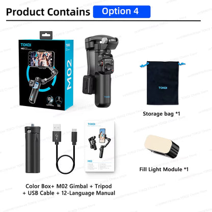 3-axis gimbal stabilizer with adjustable phone holder clamp for all devices