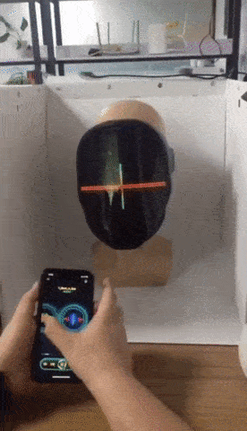 LED face mask for Halloween being controlled via smartphone for animations and effects.