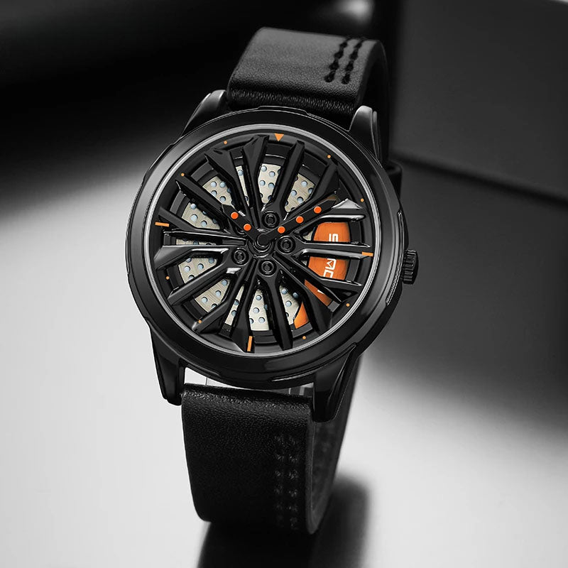 Men's luxury watch with unique rim design perfect for automotive lovers