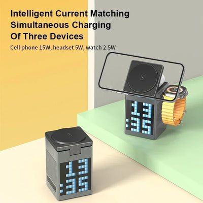 Space-saving wireless charging station for bedside table or office desk