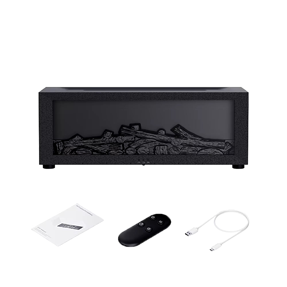 Black flame humidifier displaying realistic orange and red light.