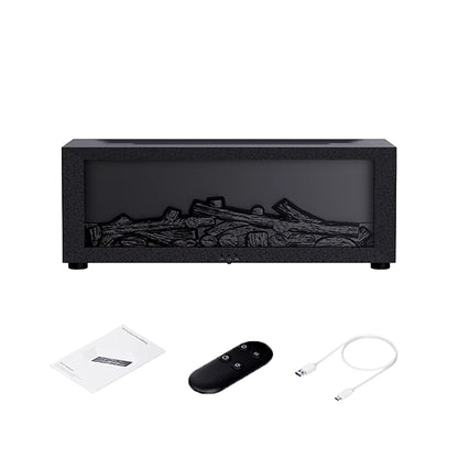 Black flame humidifier displaying realistic orange and red light.