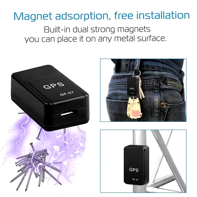 Mini tracking locator next to a key fob for scale