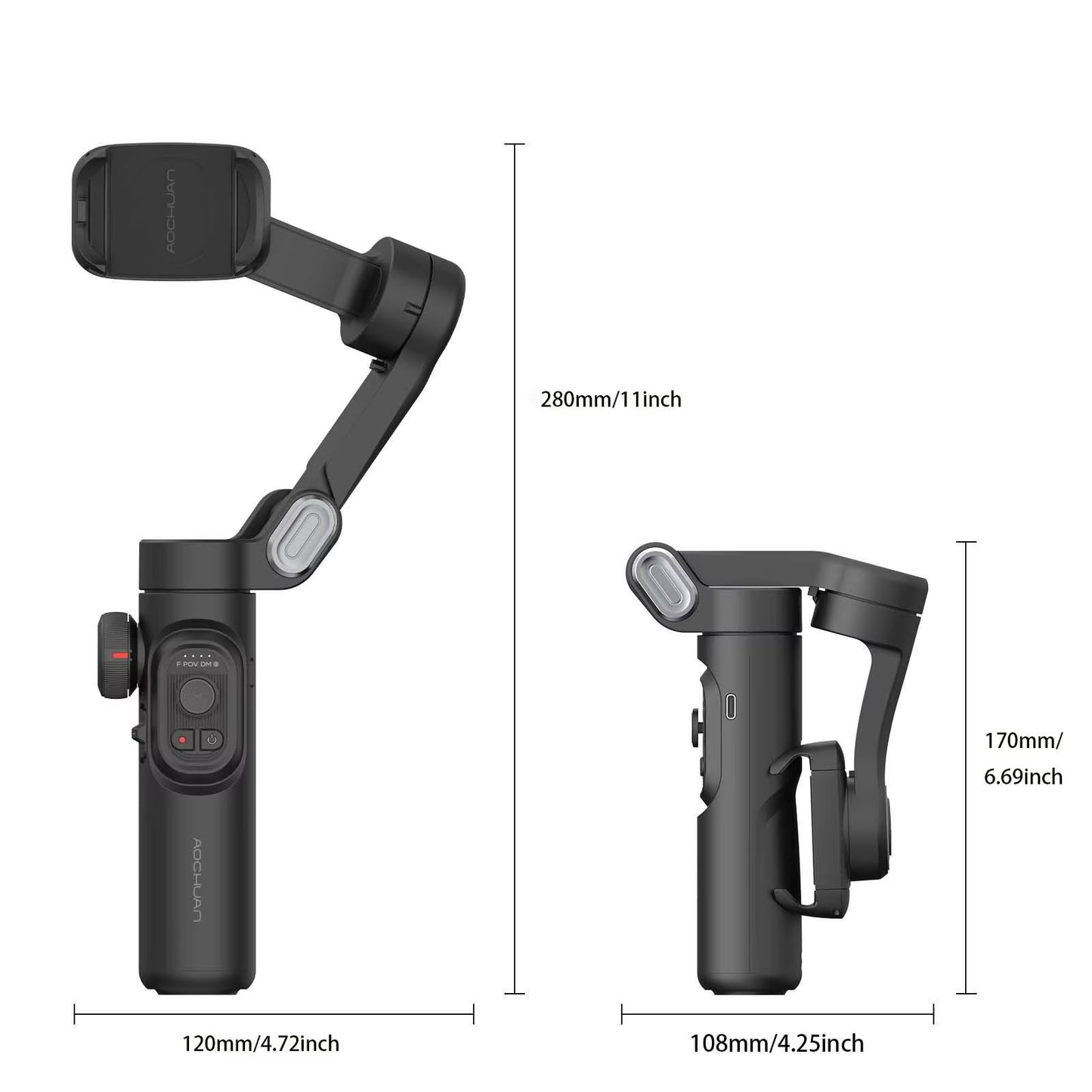 Mobile gimbal stabilizer ergonomic design for comfortable handheld filming