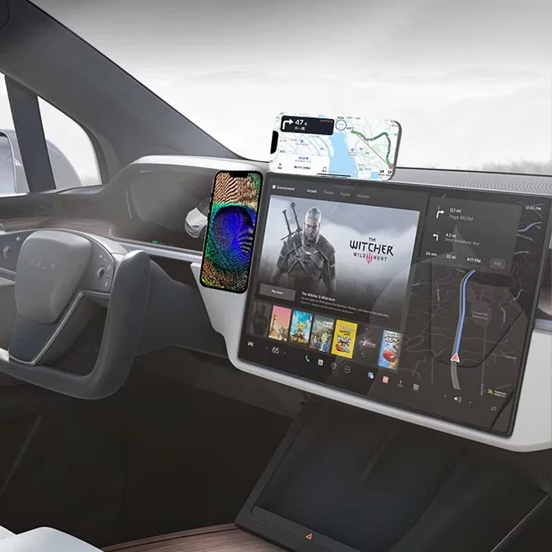 White slim magnetic cell phone holder folded flat for travel