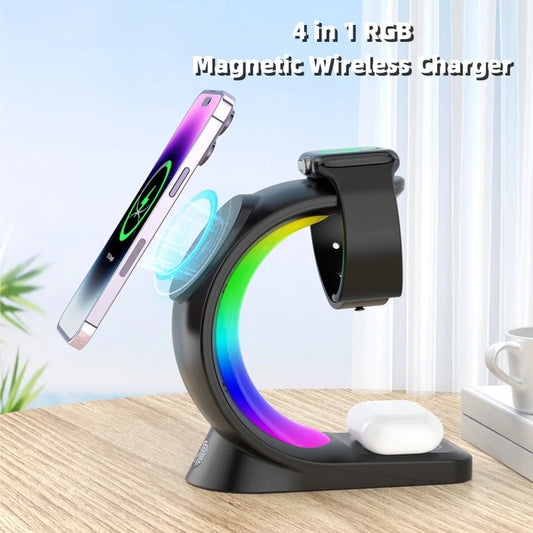 4 in 1 magnetic wireless charging station with iPhone Apple Watch AirPods