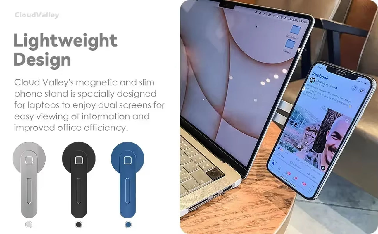 iPhone mounted on monitor using foldable magnetic holder