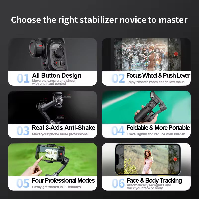 Gimbal for iPhone with AI face tracking and object tracking features