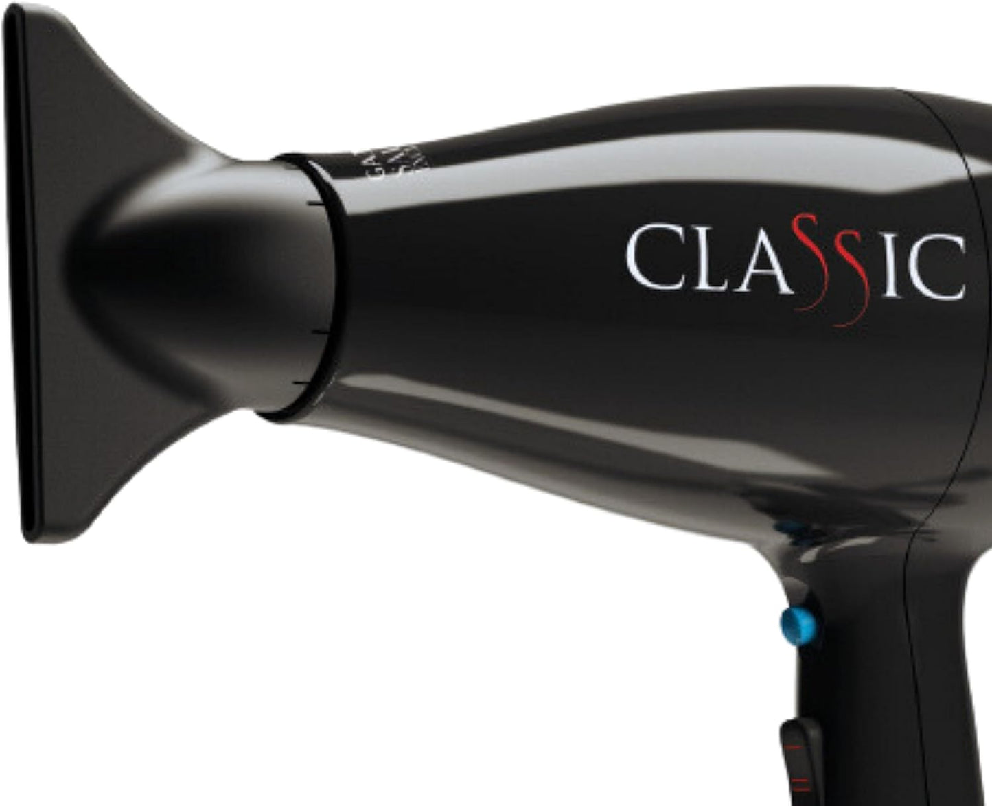 Salon hair dryer box showing 2 speeds and 3 heat settings.