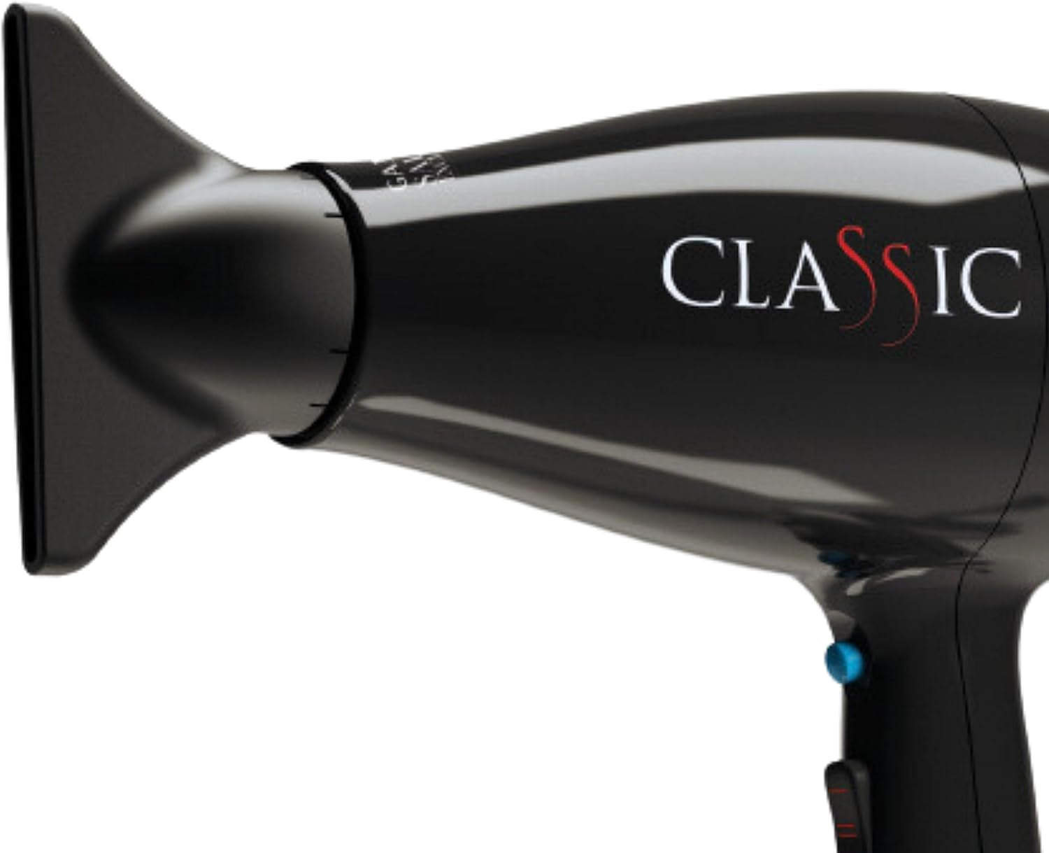 Salon hair dryer box showing 2 speeds and 3 heat settings.