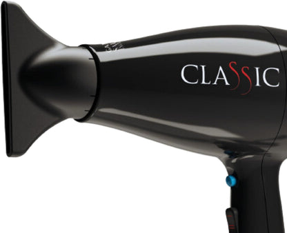 Salon hair dryer box showing 2 speeds and 3 heat settings.