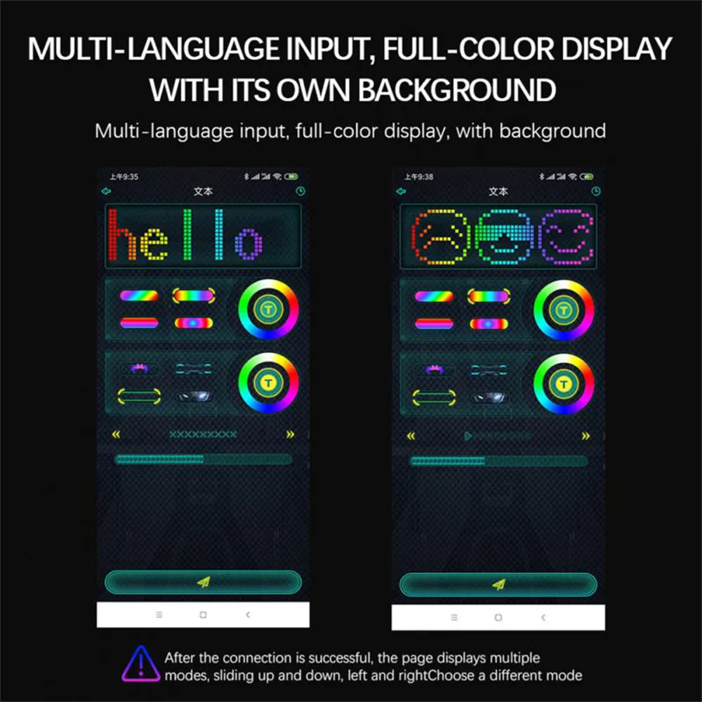 Multi-language input and full-color display interface for LED face mask for Halloween.