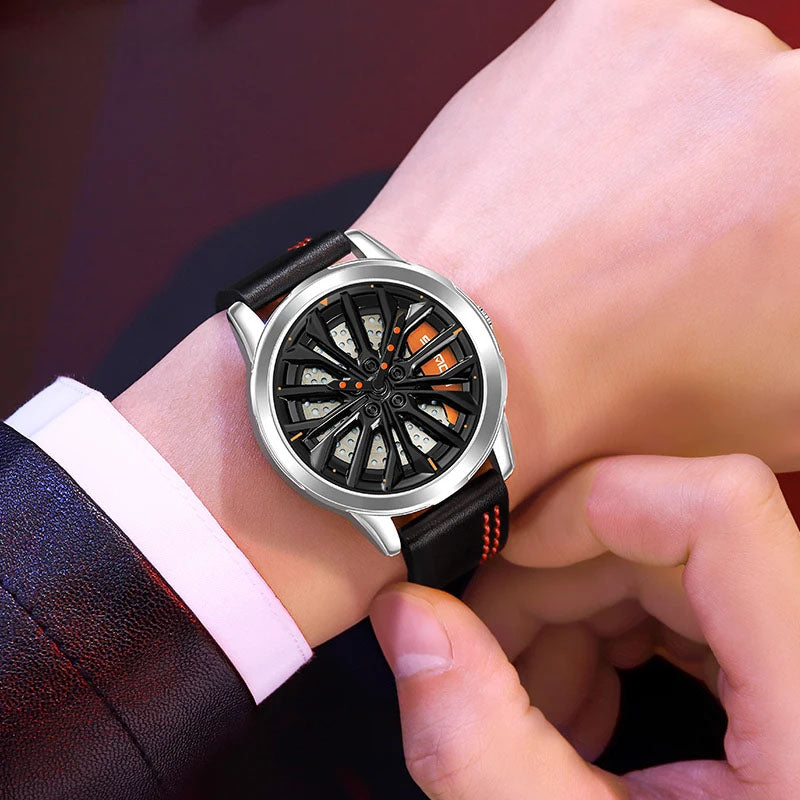 Automotive sports watch with premium build quality and car rim design