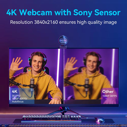 Close-up of the 4K lens and webcam with microphone.