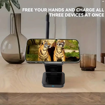 3 in 1 charging station available in black and white colors.