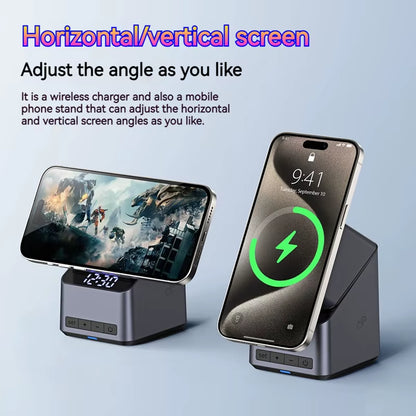 360-degree rotating 4-in-1 wireless charger on white background