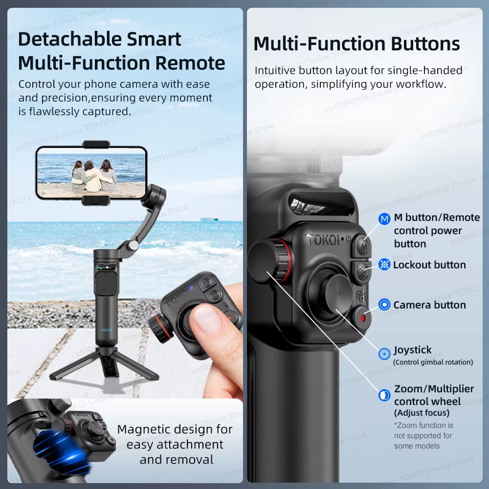 Smartphone stabilizer tripod showing 360 degree rotation and tilt features