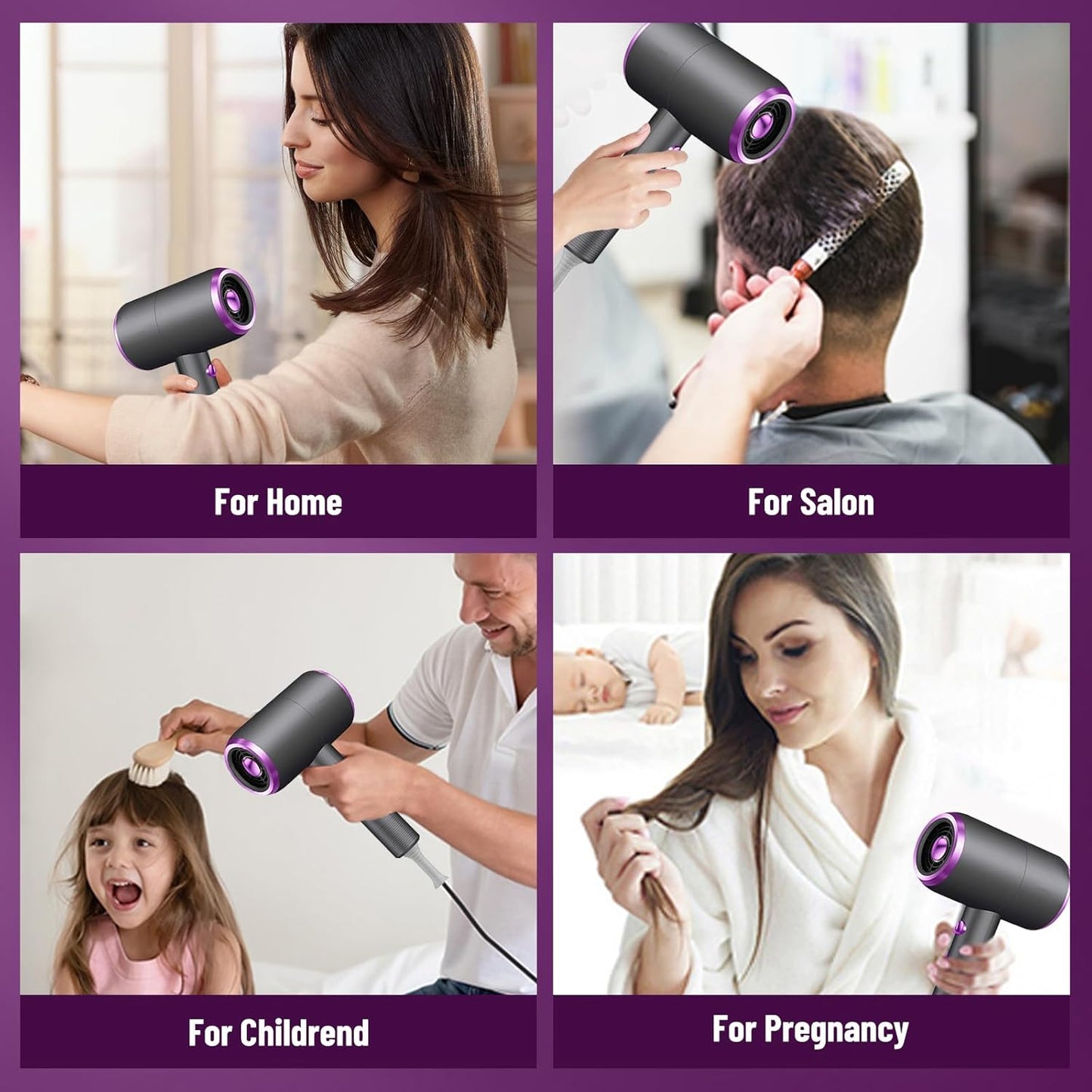 Side view of the 3 temperature settings on the professional blow dryer.