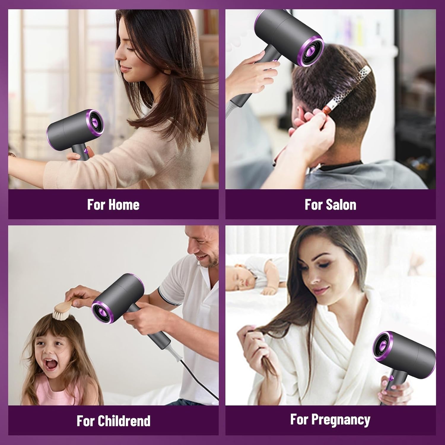 Side view of the 3 temperature settings on the professional blow dryer.