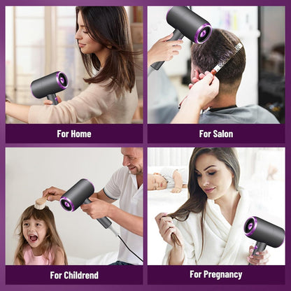 Side view of the 3 temperature settings on the professional blow dryer.