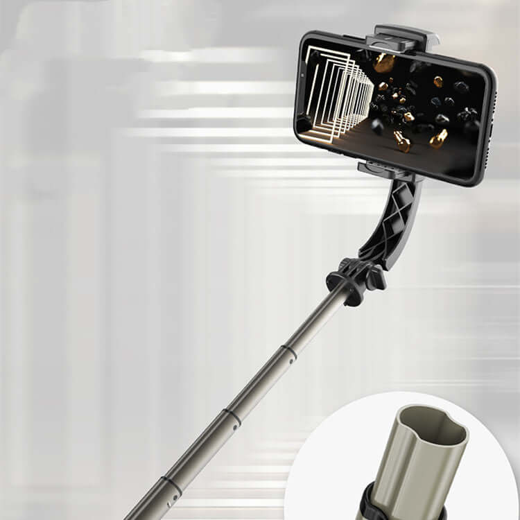Mobile Phone Gimbal Selfie Stick Handheld Anti-shake Shooting with adjustable length and phone holder.