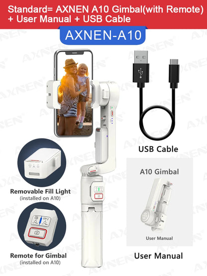 AXNEN A10 handheld gimbal extended with fill light on
