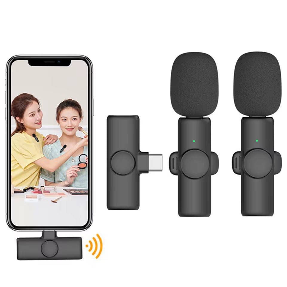 Interview microphone wireless setup with dual channel for two-person recording