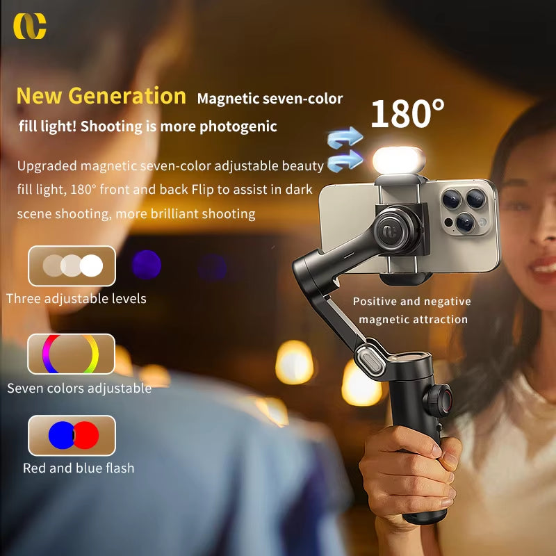 Handheld gimbal stabilizer designed for iPhone and Android.