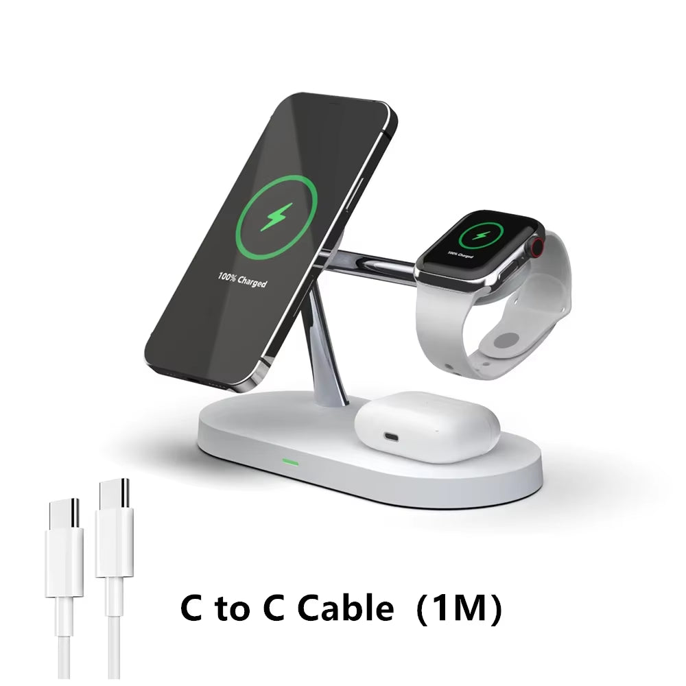 3-in-1 magnetic wireless charger stand charging iPhone, Watch, AirPods