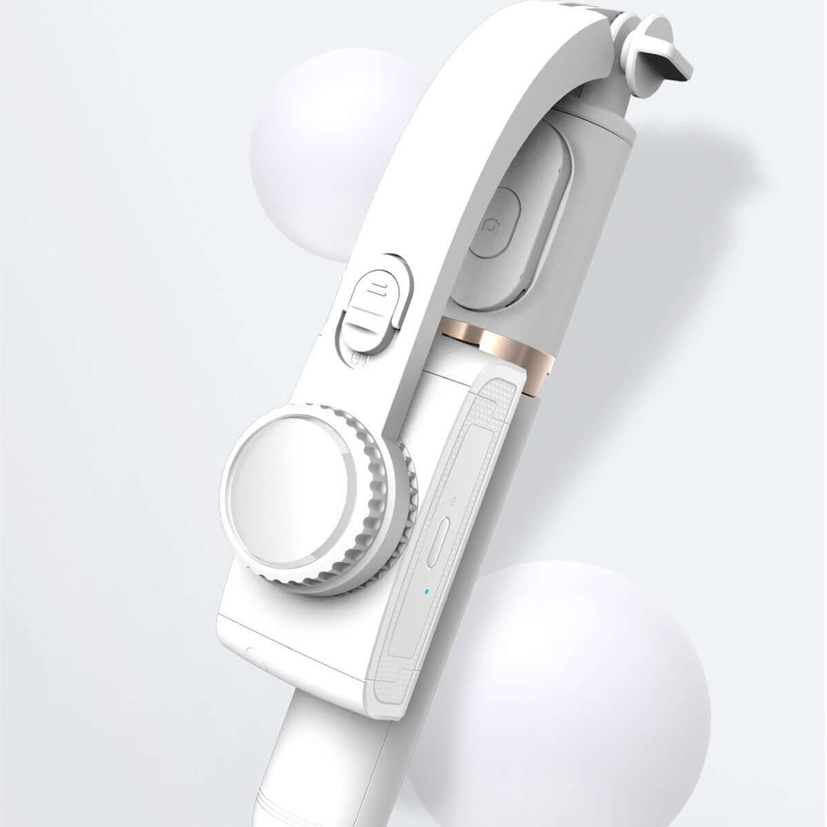 Mobile Phone Gimbal Selfie Stick Handheld Anti-shake Shooting with ergonomic design and control buttons.