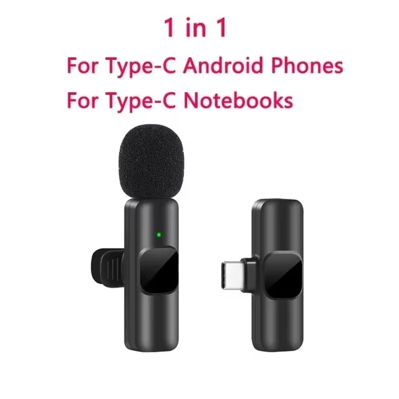 Professional wireless lavalier microphone with transmitter and receiver for iPhone and Android